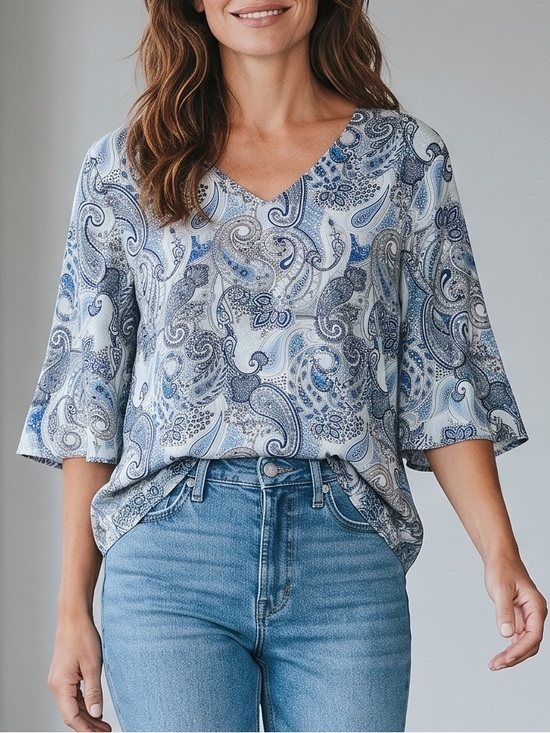 Source Unknown Tops - Blue Paisley Blouse Relaxed fit